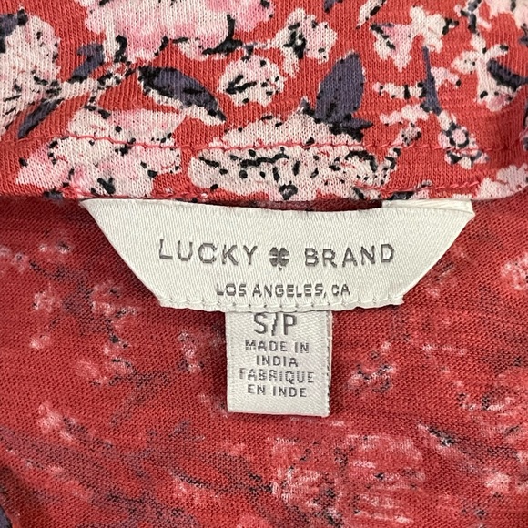 Lucky Brand Orange floral top tie front Sleeveless Ruffles cotton Size Small - Picture 9 of 11